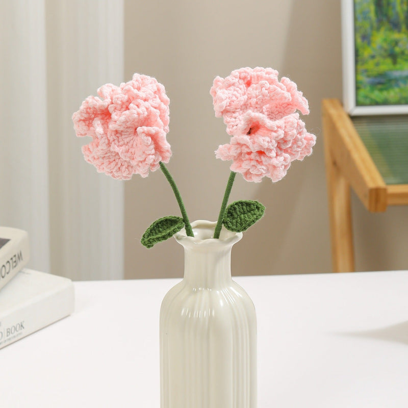 2 Pcs 13.7 Inch Artificial Knitted Carnation Flower Stems Bouquet for Crafts