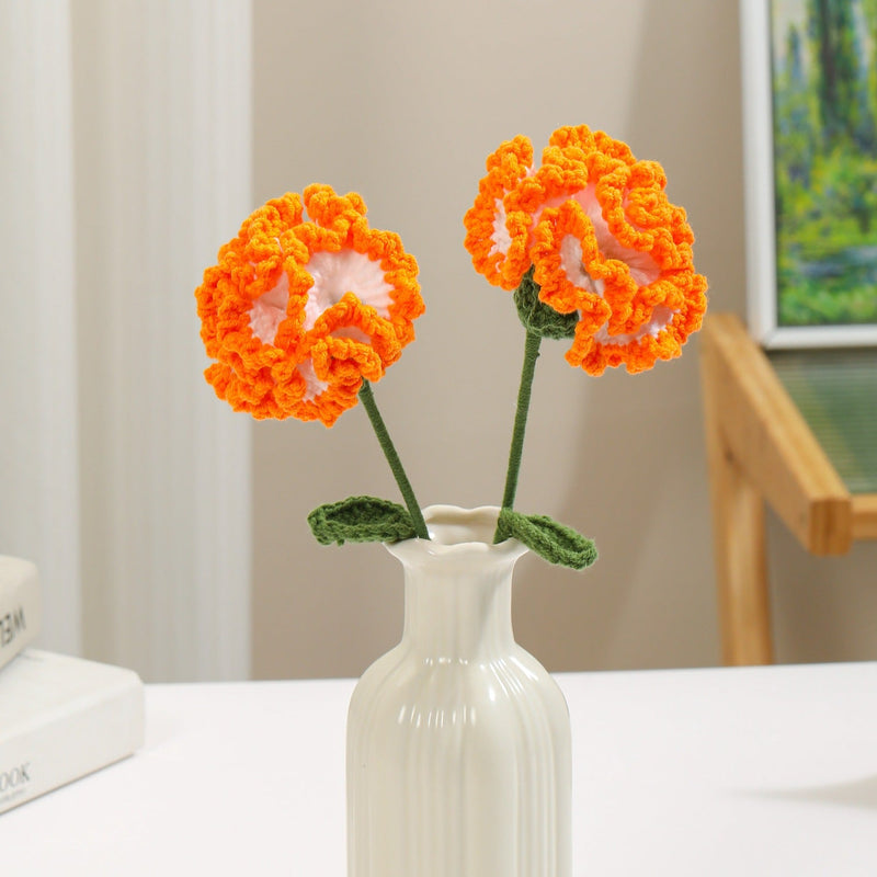 2 Pcs 13.7 Inch Artificial Knitted Carnation Flower Stems Bouquet for Crafts