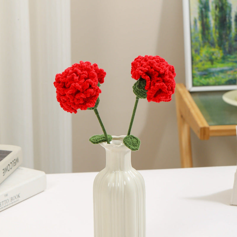 2 Pcs 13.7 Inch Artificial Knitted Carnation Flower Stems Bouquet for Crafts