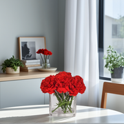 7 Inch Red Artificial Carnations 1 Stem Real Touch Silk Flowers in Vase with Faux Water