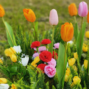 24 Pcs Artificial Outdoor Tulip and Carnation Flowers with Green Leaves UV Resistant