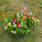 24 Pcs Artificial Outdoor Tulip and Carnation Flowers with Green Leaves UV Resistant