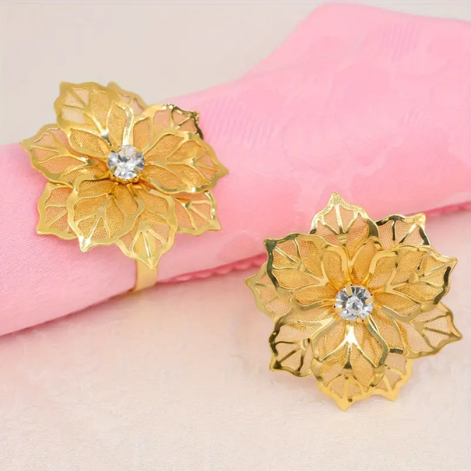 Premium 10 Pack Heavy Duty Metal Rose Napkin Rings Electroplated Wedding Banquet Decor Christmas Anniversary Table Settings