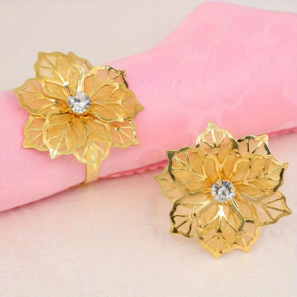 Premium 10 Pack Heavy Duty Metal Rose Napkin Rings Electroplated Wedding Banquet Decor Christmas Anniversary Table Settings