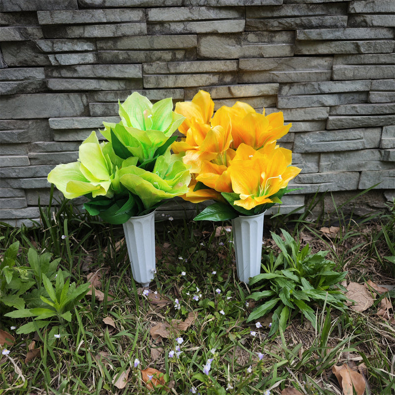 Bulk Artificial Clivia Flowers in Vase for Cemetery Graves Memorial Arrangements