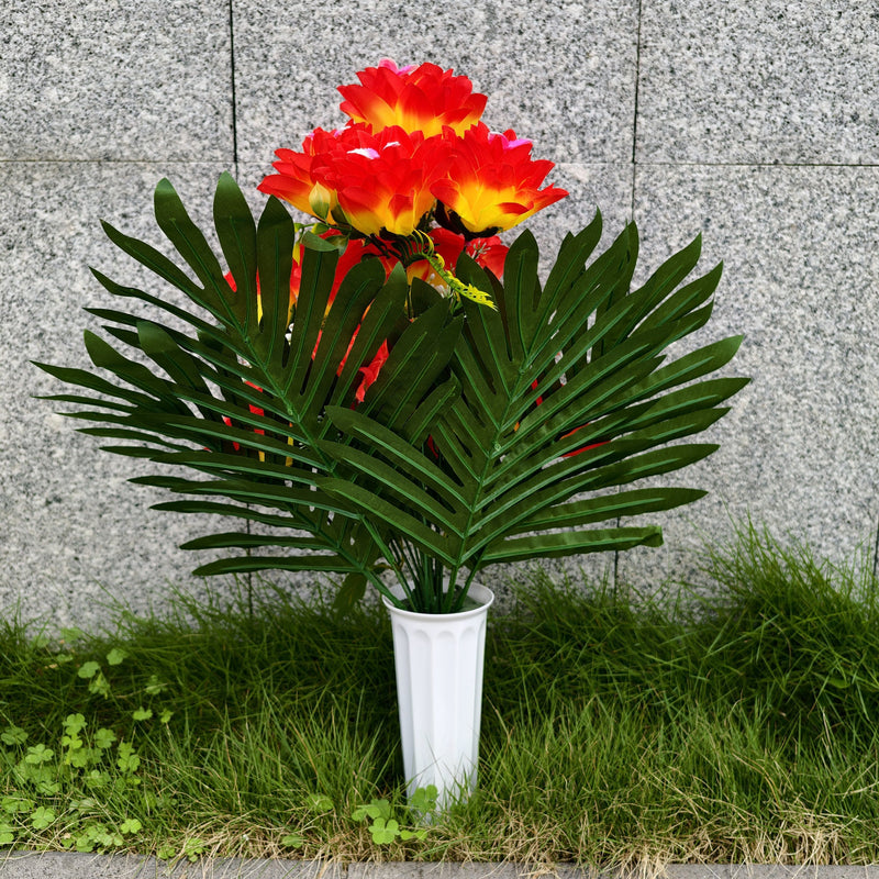 18 Inch 24 Stems Fall Artificial Sunset Flowers with Vase for Cemetery Grave Memorial Decor
