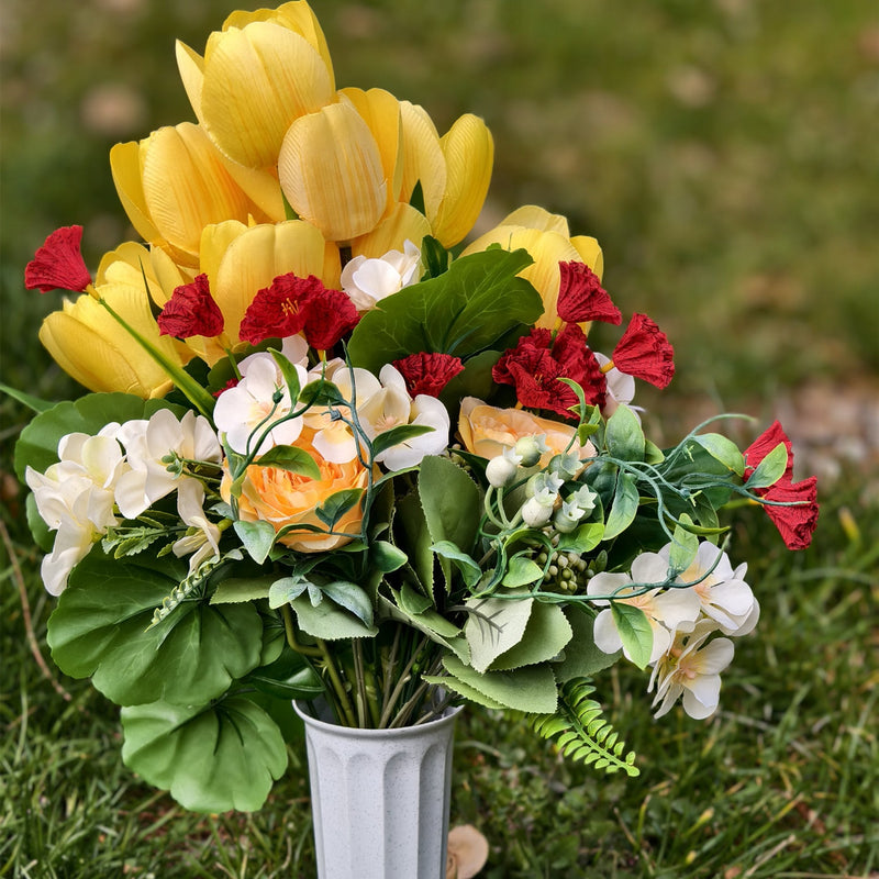 11 Styles Artificial Funeral Flowers with Vase Bulk Memorial Flowers Wholesale Set