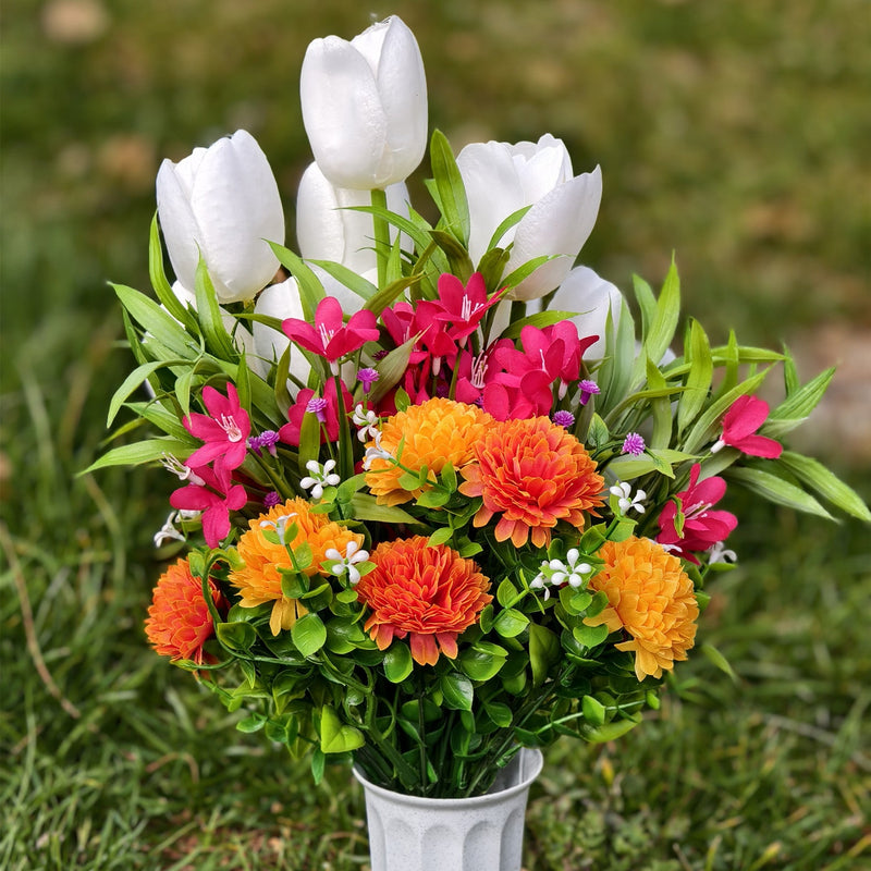 11 Styles Artificial Funeral Flowers with Vase Bulk Memorial Flowers Wholesale Set