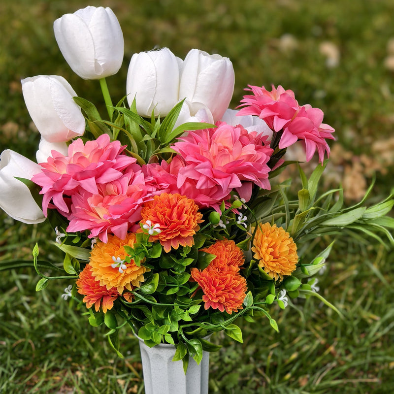 11 Styles Artificial Funeral Flowers with Vase Bulk Memorial Flowers Wholesale Set