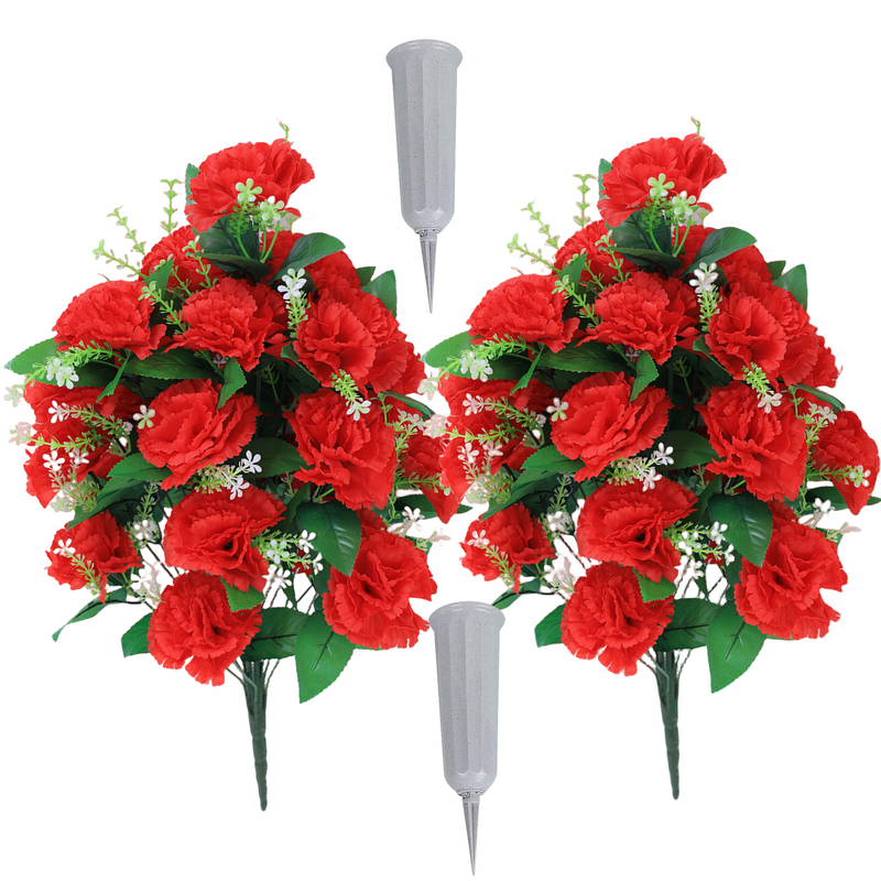 2 Sets Artificial Cemetery Flowers Bouquet with Vase for Outdoor Grave Arrangements, Bulk Christmas Decoration