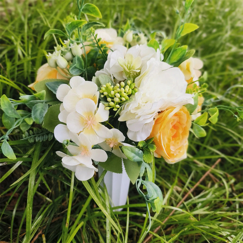 Artificial Cemetery Flowers Bulk in Vase 12 Inch Silk Floral Arrangements for Graves Memorials