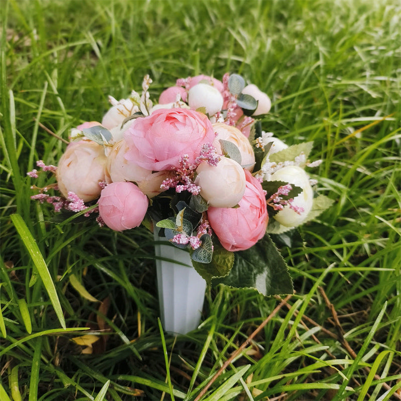 Artificial Cemetery Flowers Bulk in Vase 12 Inch Silk Floral Arrangements for Graves Memorials