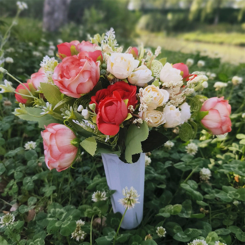 Artificial Mixed Cemetery Flowers in Vase 12 Inch Bulk 10 Pcs Silk Memorial Grave Arrangements
