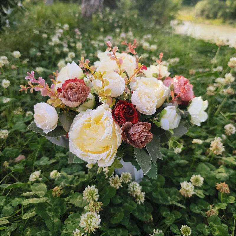 Artificial Mixed Cemetery Flowers in Vase 12 Inch Bulk 10 Pcs Silk Memorial Grave Arrangements