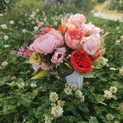 Artificial Mixed Cemetery Flowers in Vase 12 Inch Bulk 10 Pcs Silk Memorial Grave Arrangements