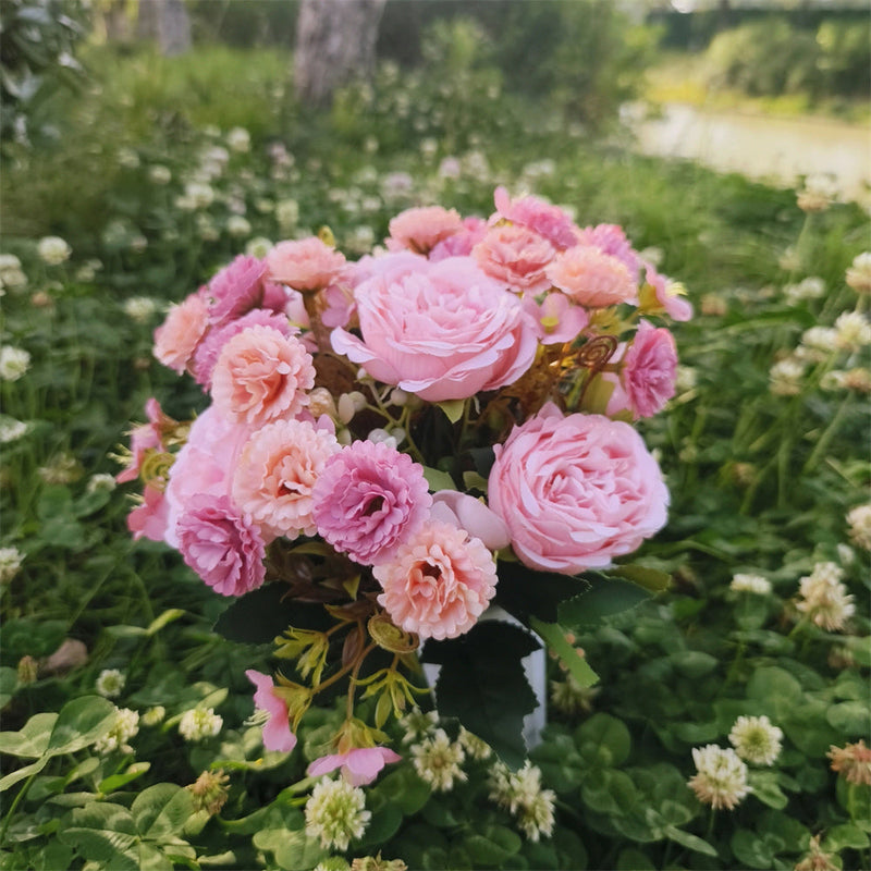 Artificial Mixed Cemetery Flowers in Vase 12 Inch Bulk 10 Pcs Silk Memorial Grave Arrangements