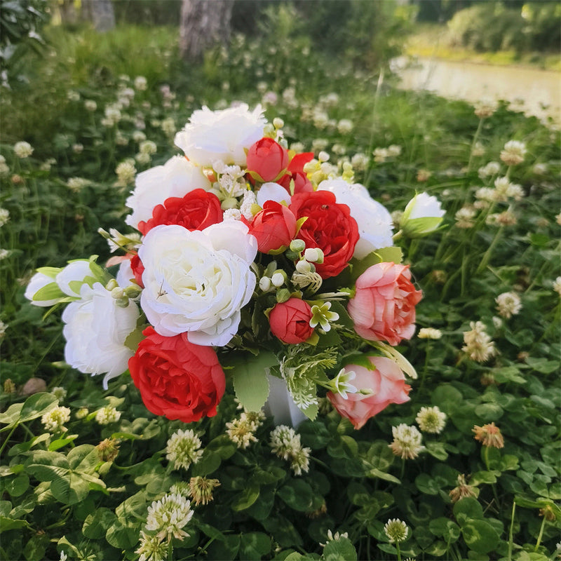 Artificial Mixed Cemetery Flowers in Vase 12 Inch Bulk 10 Pcs Silk Memorial Grave Arrangements