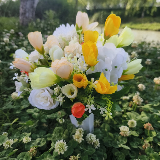 Artificial Mixed Cemetery Flowers in Vase 12 Inch Bulk 10 Pcs Silk Memorial Grave Arrangements