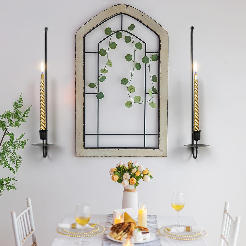 Bulk 2 Pcs Modern Black Metal Wall Candle Holder 16.5"×5"×3" Perfect for Living Room Farmhouse Fireplace Wedding Decor Wholesale
