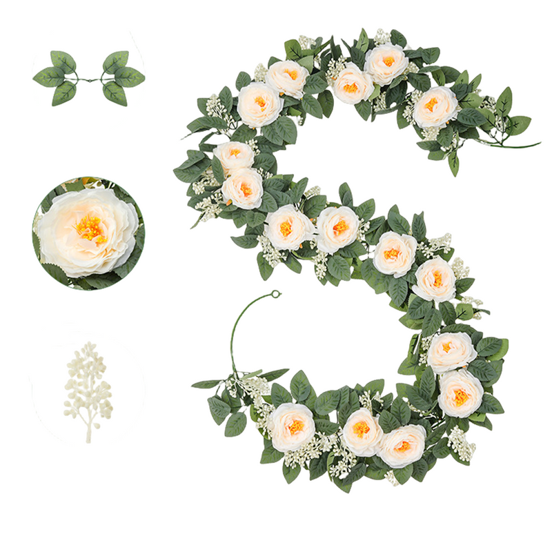 2 Pcs 13 Ft Artificial Eucalyptus Garland with Silk Roses for Wedding Party Decor