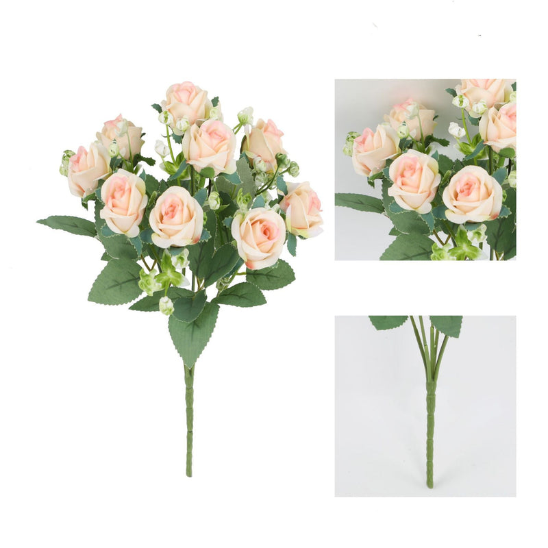 11.8 Inch Artificial Small Rose Blooming Bush with Baby's Breath Bouquet, Bulk Quantity