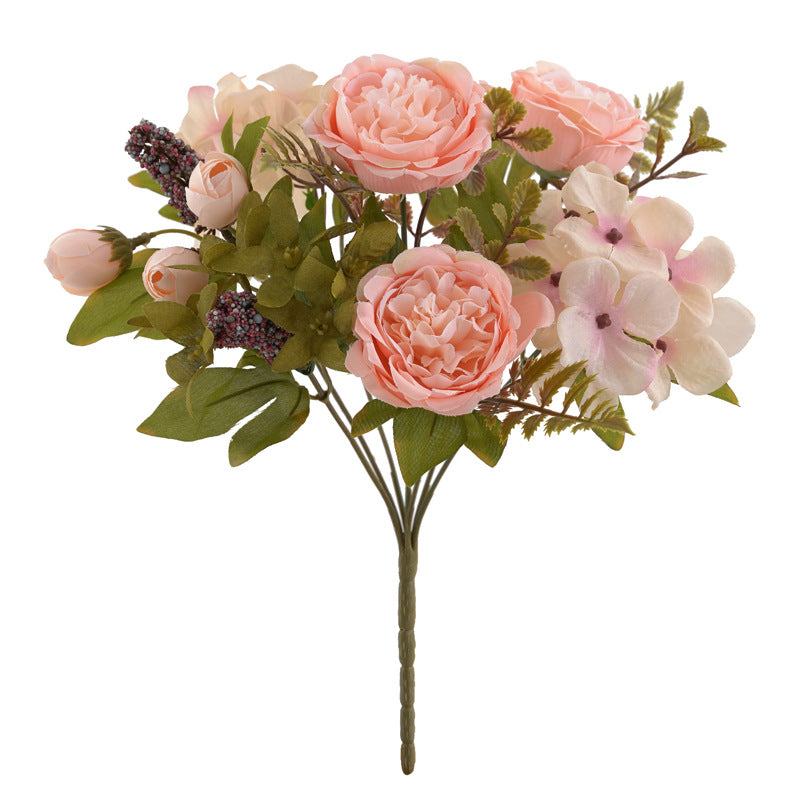 12.5 Inch Mixed Artificial Flower Bouquet 10 Pcs Peony Rose Bud Hydrangea Bush Arrangement