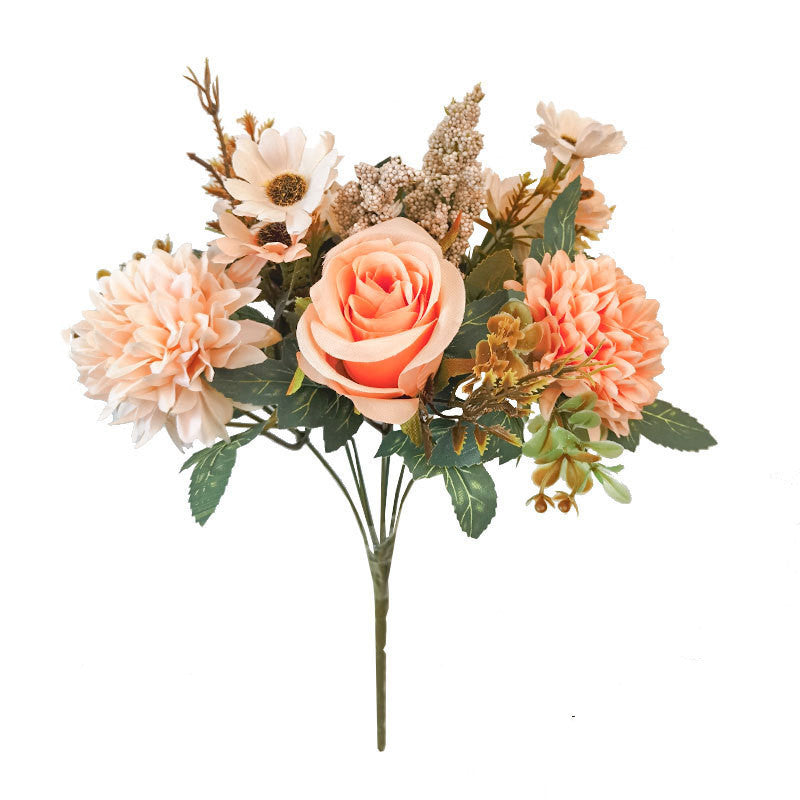 13 Inch Artificial Mixed Flower Bush Bouquet 10 Pcs Roses Chrysanthemums Autumn Home Wedding Decor