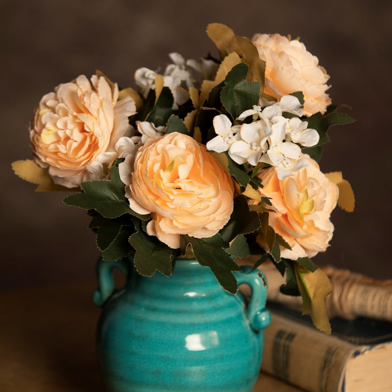 16 Inch Vintage Peony Bush Bouquet with Mixed Hydrangea, 1 Bulk Artificial Silk Flowers for Wedding Crafts Party