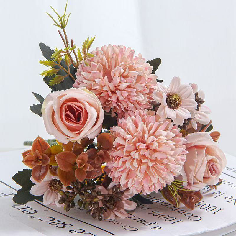12 Inch Artificial Silk Fall Flowers Bouquet, 10 Stems Mixed Chrysanthemum Rose Daisy Mums Faux Floral Arrangement