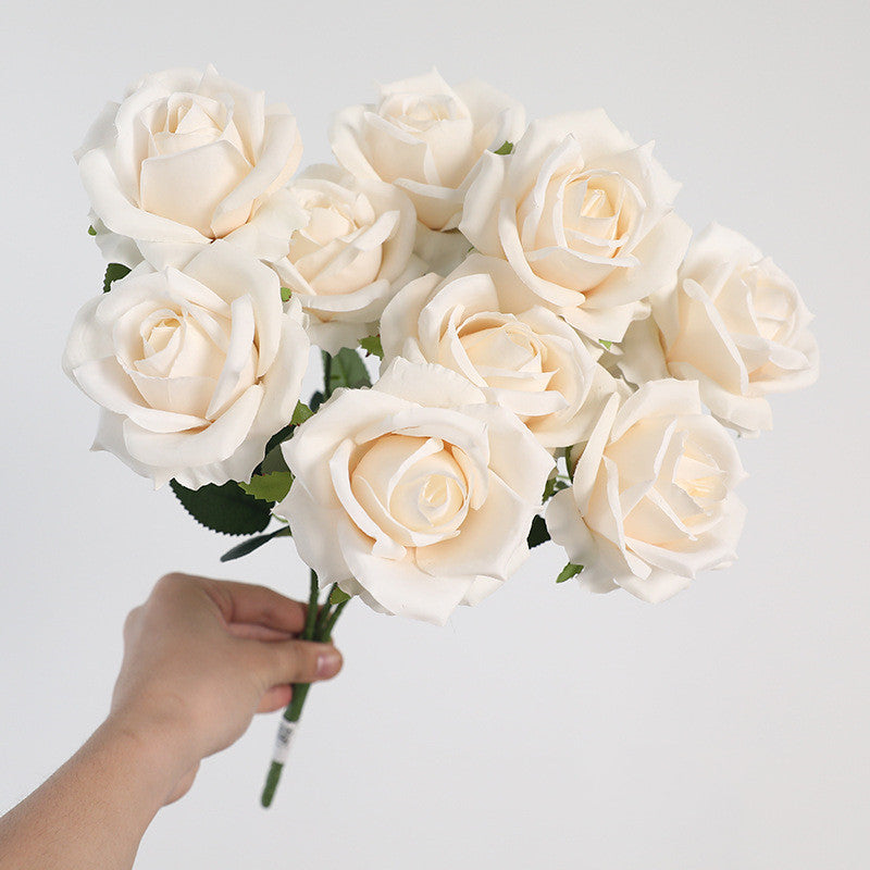 16.5 Inch Artificial Rose Bouquet Bush - Realistic Silk Faux Flowers for Floral Arrangements, Home Decor, Wedding Centerpieces, DIY Crafts