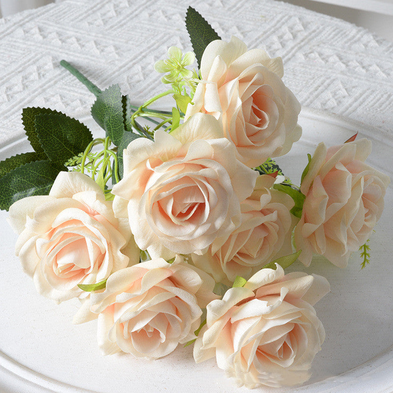 13.5 Inch Artificial Silk Rose Bush Bouquet, Bulk Wholesale, Faux Flower Stems