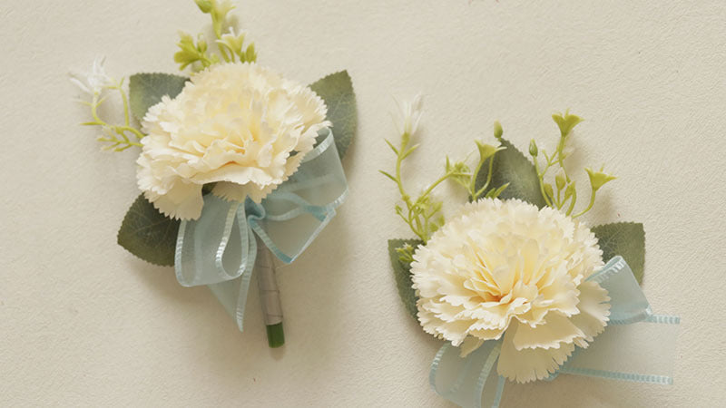 Carnation Corsage and Boutonniere Set, Bulk Wedding Party Flowers, Artificial Silk, Multiple Pieces
