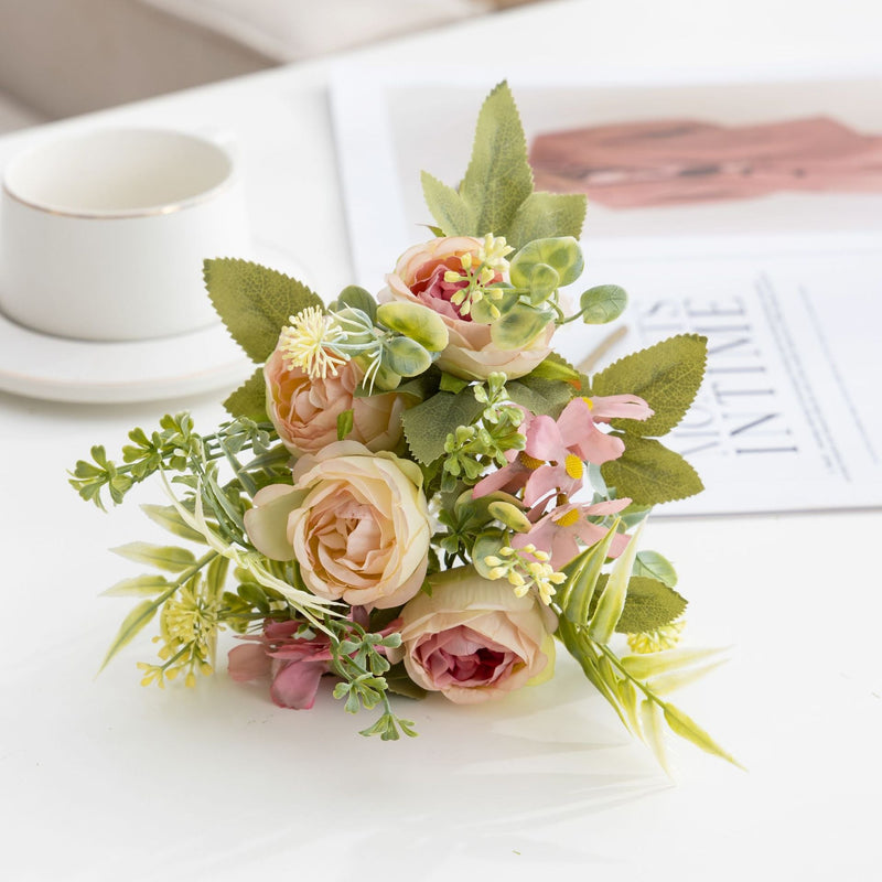 12.6 Inch Small Peony Artificial Silk Flowers Bouquet, Mixed Colors, Bulk Wholesale