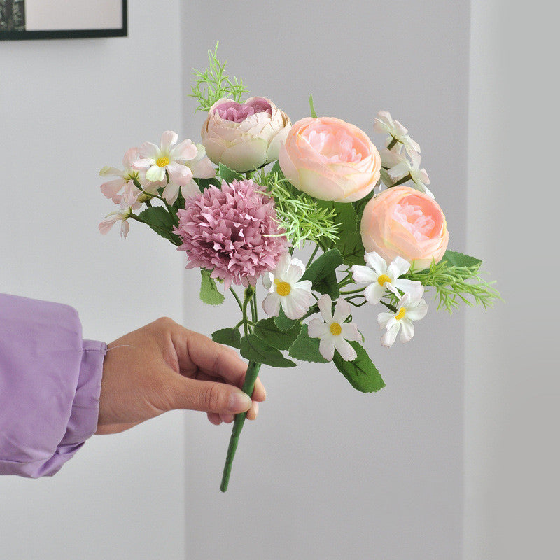 12 Inch Mixed Peony Daisy Mum Artificial Flower Bouquet 10 Stems Silk Floral Arrangement