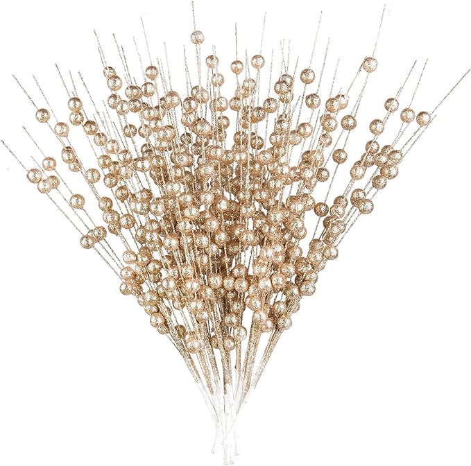 10 Bundles 17 Inch Artificial Glitter Holy Berry Stems Christmas Picks Bulk