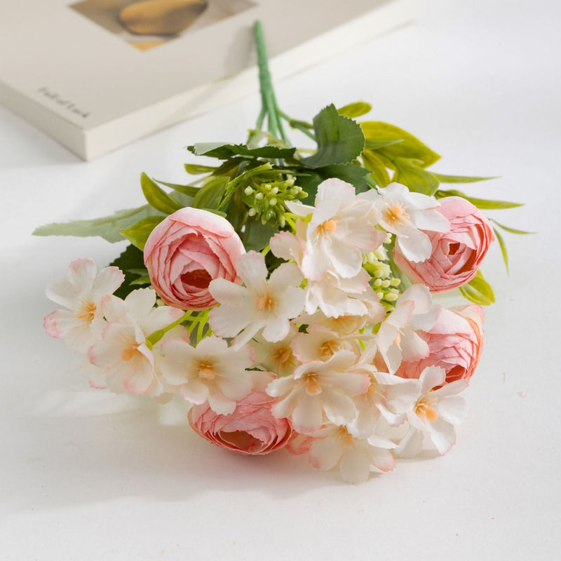 11.5 Inch Small Artificial Peony Buds Bush with Wildflowers Bouquet, 1 Piece