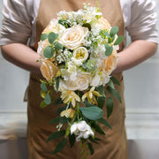 9 Inch Champagne White Artificial Cascade Peony Bouquet 1 Pc Wedding Flower Arrangement