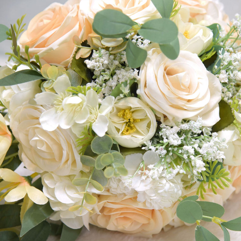 9 Inch Champagne White Artificial Cascade Peony Bouquet 1 Pc Wedding Flower Arrangement