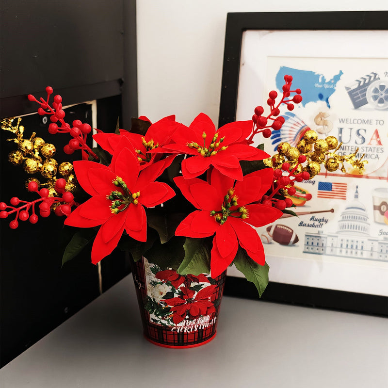 11 Inch Artificial Poinsettia Arrangement with Glitter, Bulk Christmas Decor, Wholesale Quantity