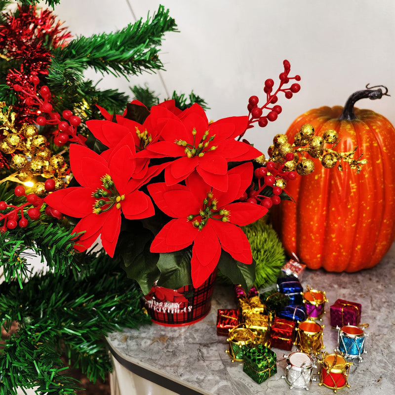 11 Inch Artificial Poinsettia Arrangement with Glitter, Bulk Christmas Decor, Wholesale Quantity