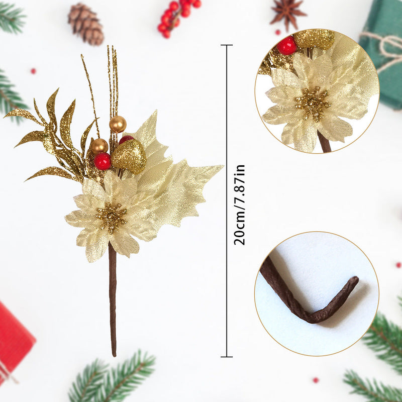 10 Pcs Artificial Christmas Gold Flower Stems Picks Ornaments Bulk