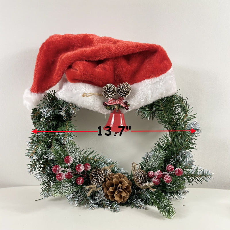 Christmas Hat Wreath with Berries, Pine Cones, and Bell – Holiday Decorative Wreath, Bulk Wholesale