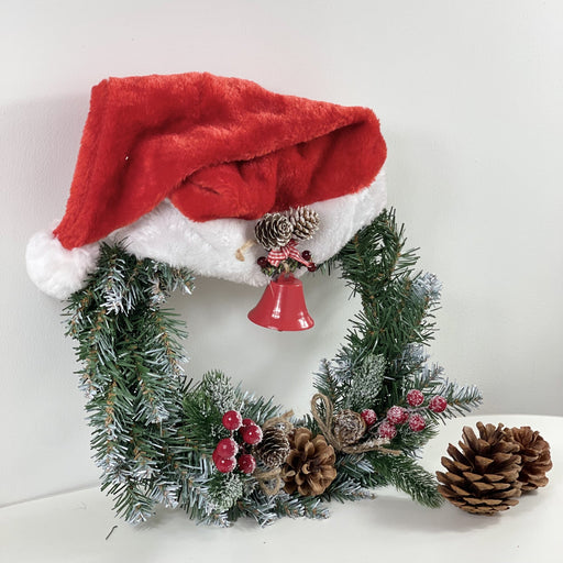 Christmas Hat Wreath with Berries, Pine Cones, and Bell – Holiday Decorative Wreath, Bulk Wholesale