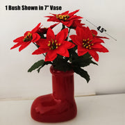 Artificial Poinsettia Bouquet 12 Inch 6 Stems Red Silk Christmas Holiday Decoration Indoor Outdoor