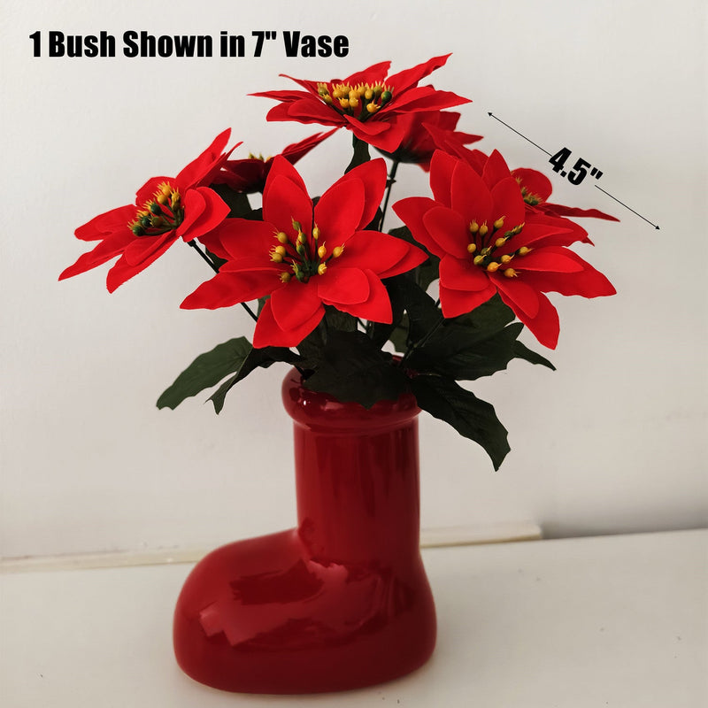 Artificial Poinsettia Bouquet 12 Inch 6 Stems Red Silk Christmas Holiday Decoration Indoor Outdoor