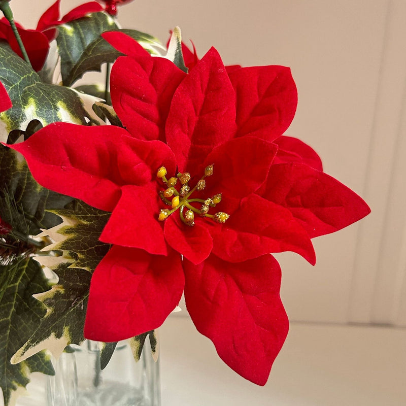 13.7 Inch Artificial Poinsettia Bouquet, Velvet Fabric, Christmas Decoration, Bulk Quantity