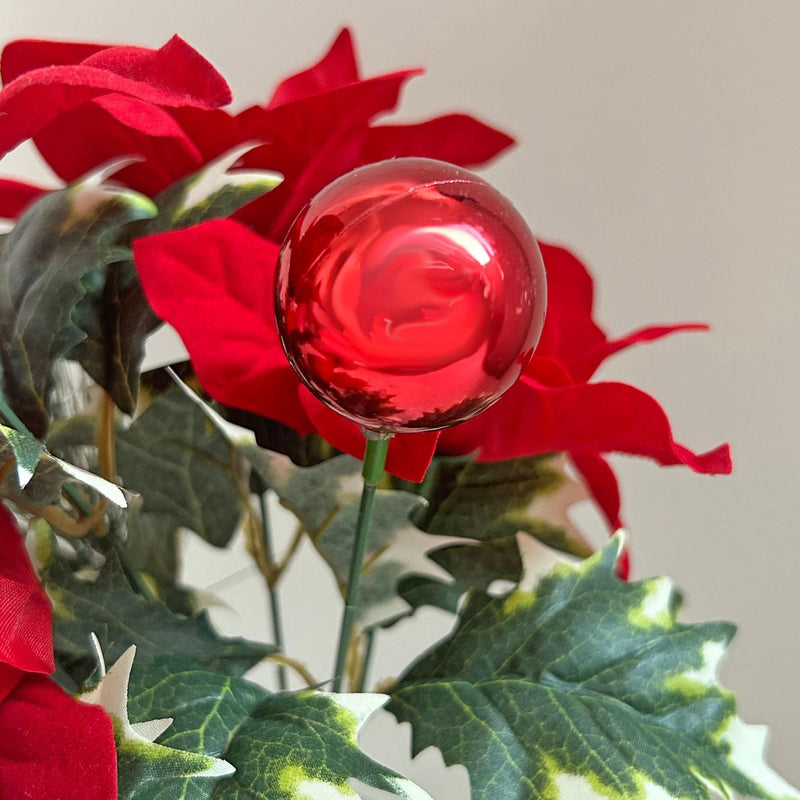 13.7 Inch Artificial Poinsettia Bouquet, Velvet Fabric, Christmas Decoration, Bulk Quantity