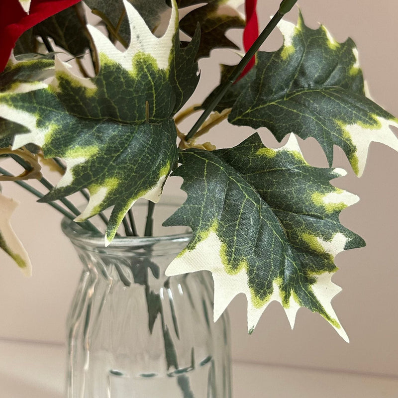 13.7 Inch Artificial Poinsettia Bouquet, Velvet Fabric, Christmas Decoration, Bulk Quantity