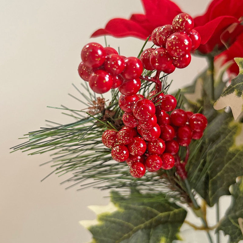 13.7 Inch Artificial Poinsettia Bouquet, Velvet Fabric, Christmas Decoration, Bulk Quantity