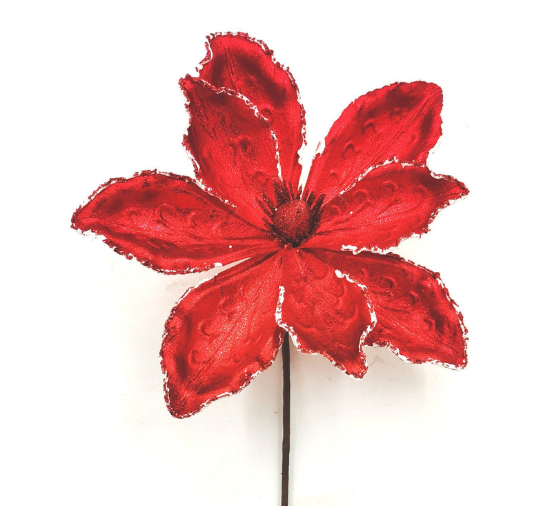 10 Inch Glitter Artificial Poinsettia Flower Stems, 10 Pcs Christmas Decoration
